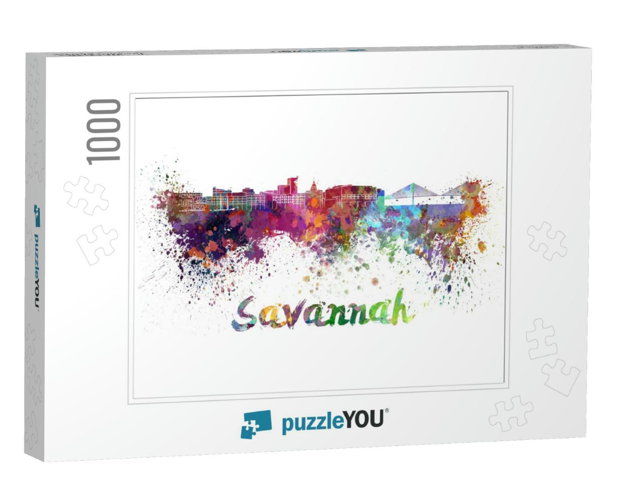 Savannah Skyline in Watercolor Splatters with Clipping Pa... Jigsaw Puzzle with 1000 pieces