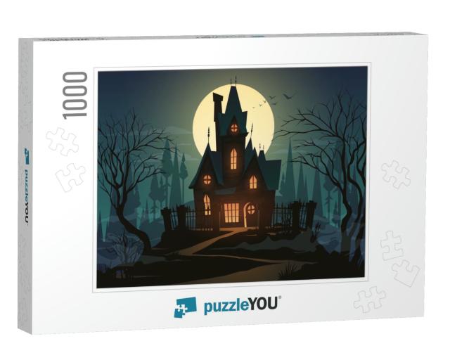 Dark Halloween House with Moon... Jigsaw Puzzle with 1000 pieces