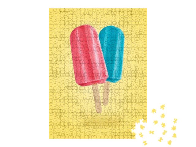 Red & Blue Ice Creams Flying on Yellow Background with Co... Jigsaw Puzzle with 1000 pieces