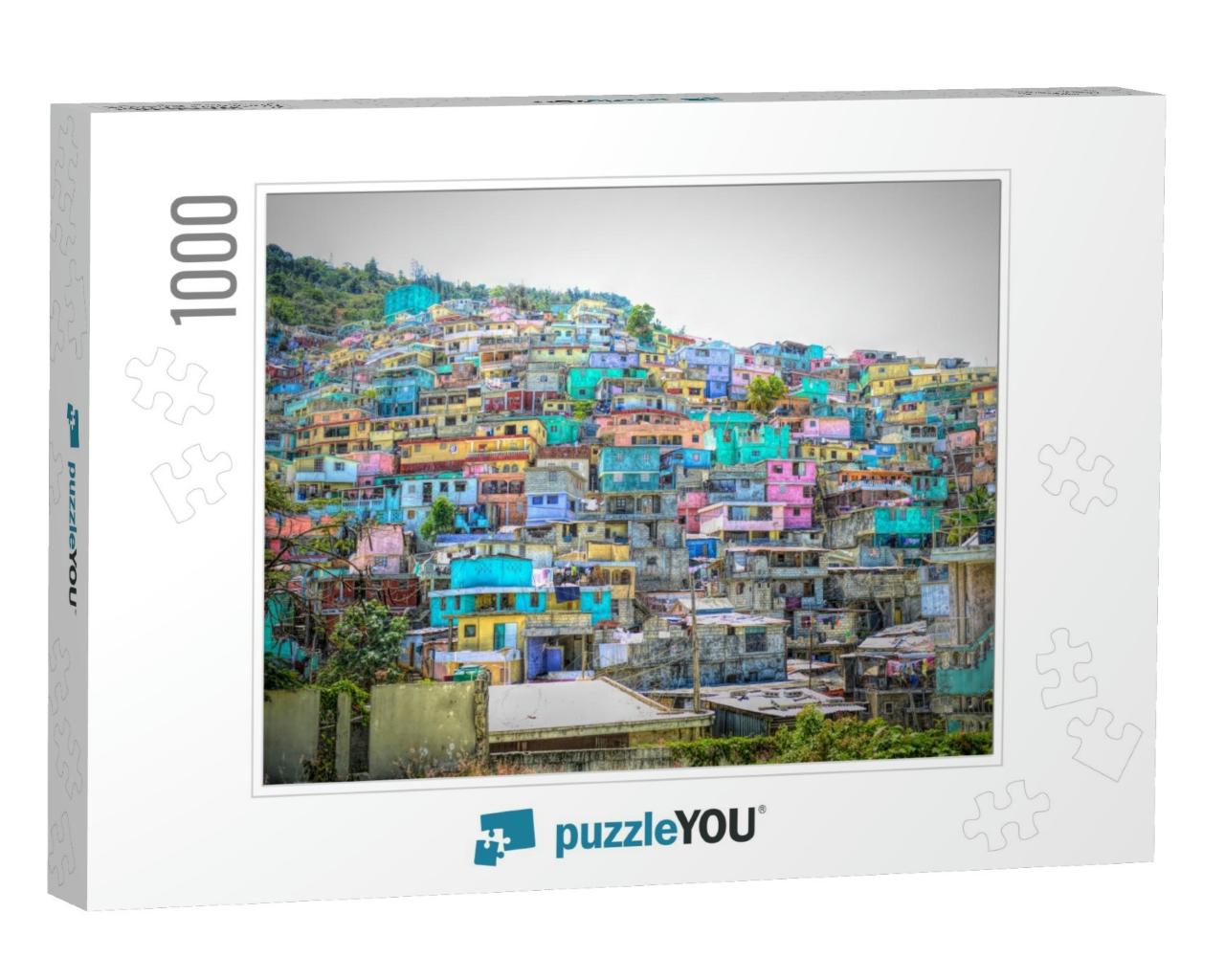 Digital Art, Housing Stacked Up a Hillside in Port-Au-Pri... Jigsaw Puzzle with 1000 pieces