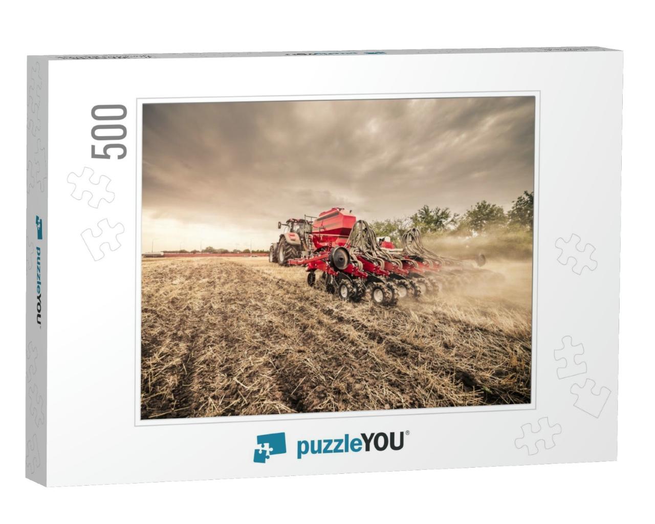 Modern Red Tractor with Red Implement Seeding Directly In... Jigsaw Puzzle with 500 pieces