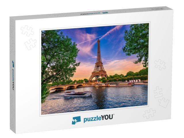 Paris Eiffel Tower & River Seine At Sunset in Paris, Fran... Jigsaw Puzzle