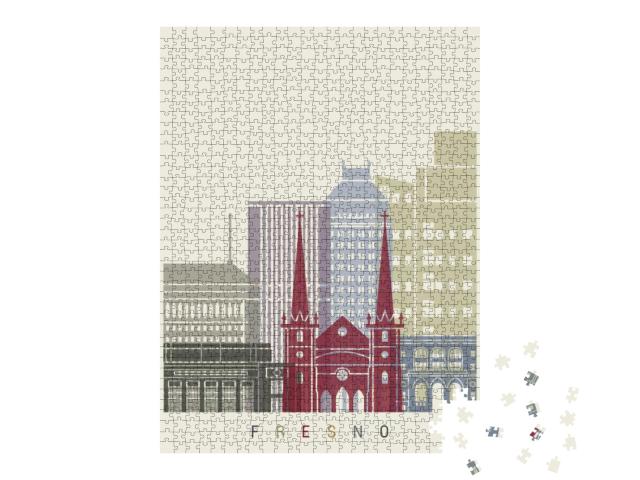 Fresno Skyline Poster in Editable Vector File... Jigsaw Puzzle with 1000 pieces