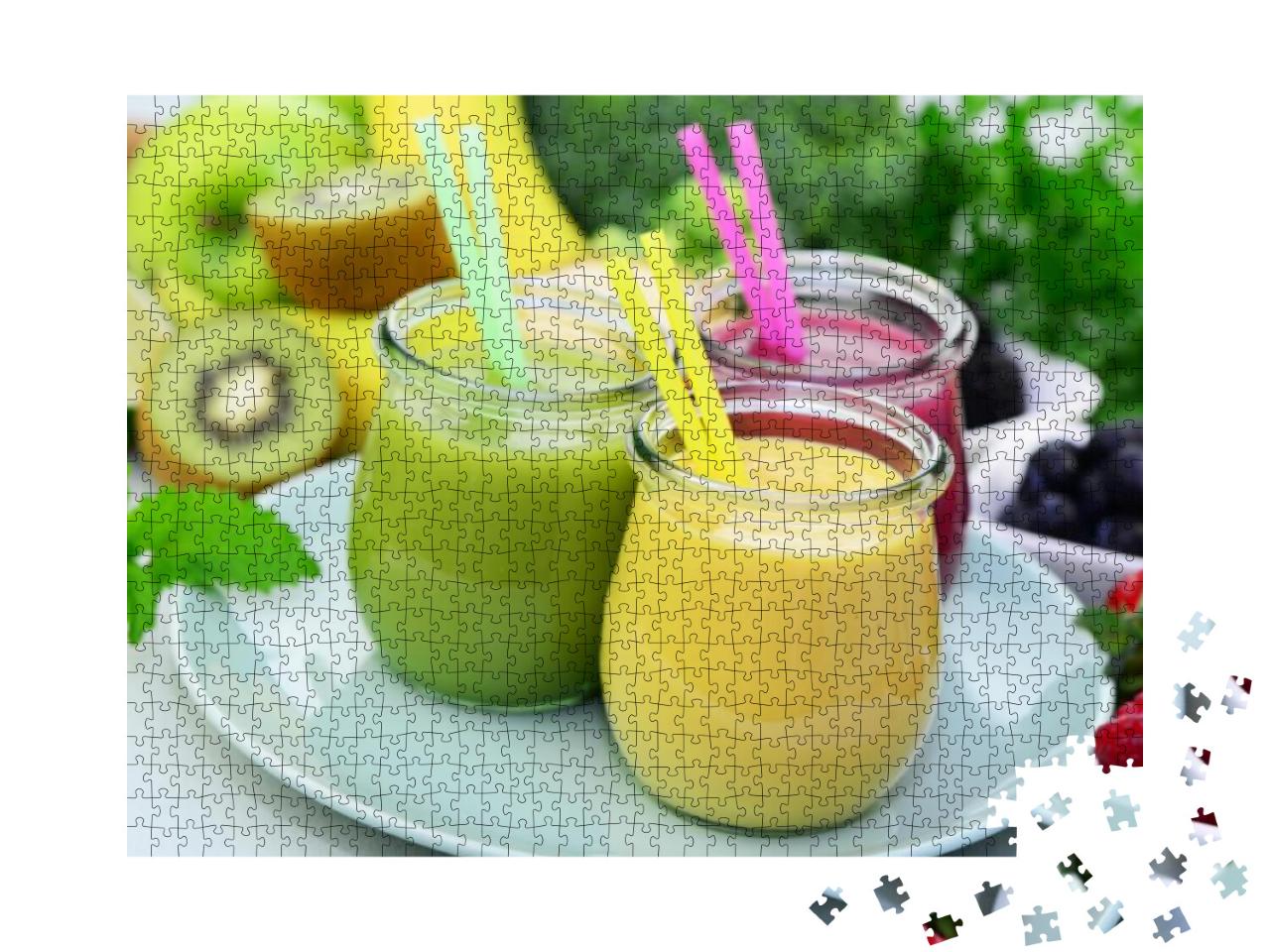 Different types of fruit smoothie with fresh fruit Jigsaw Puzzle with 1000 pieces