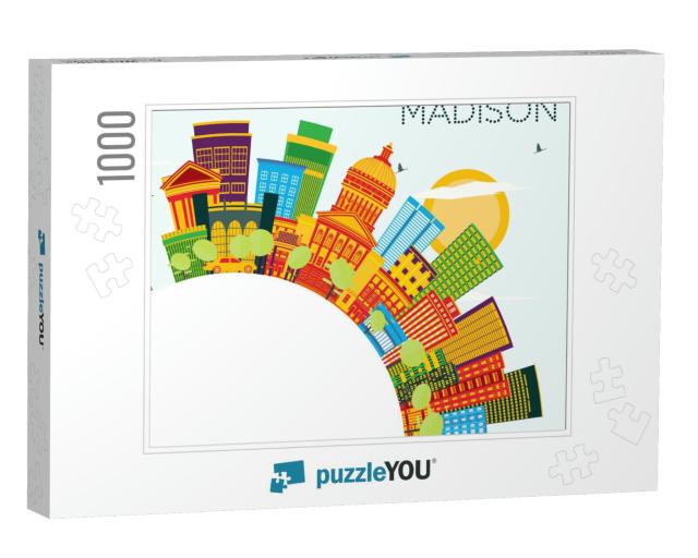 Madison Wisconsin Skyline with Color Buildings, Blue Sky... Jigsaw Puzzle with 1000 pieces