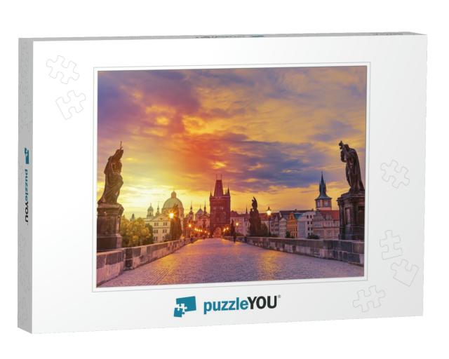 View of Charles Bridge in Prague During Sunset, Czech Rep... Jigsaw Puzzle
