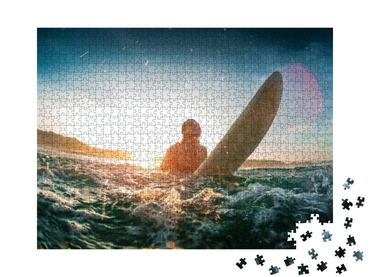 Young Happy Man Moves Through Breaking Waves in the Ocean... Jigsaw Puzzle with 1000 pieces