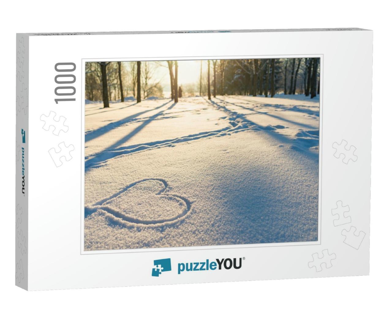 Drawn Heart in a Snow Landscape. Winter Evening Sunset Ni... Jigsaw Puzzle with 1000 pieces