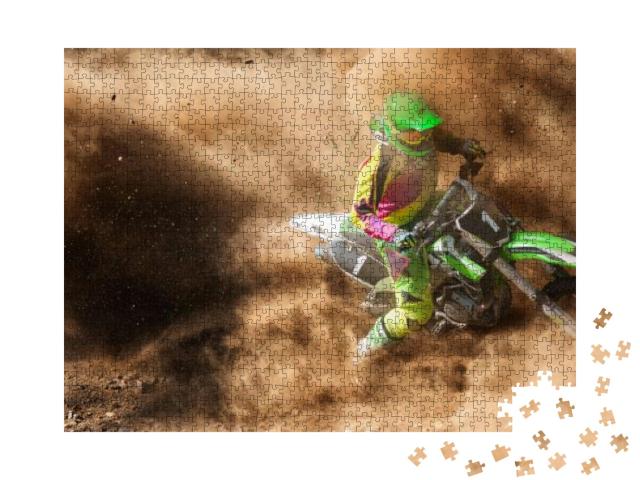 Motocross Rider Racing in a Large Cloud of Dust & Debris... Jigsaw Puzzle with 1000 pieces