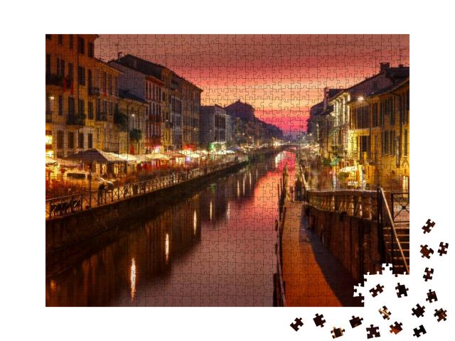 Bridge Across the Naviglio Grande Canal At Sunset, Milan... Jigsaw Puzzle with 1000 pieces