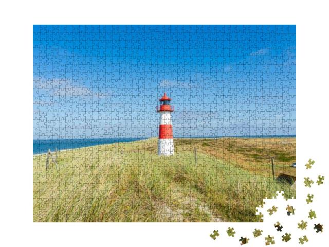 Lighthouse Red White on Dune. Sylt Island... North Germany... Jigsaw Puzzle with 1000 pieces