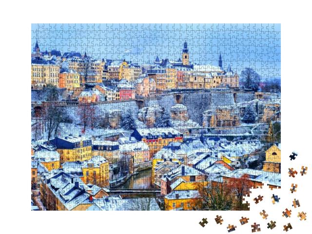 Old Town of Luxembourg City Snow White in Winter, Europe... Jigsaw Puzzle with 1000 pieces
