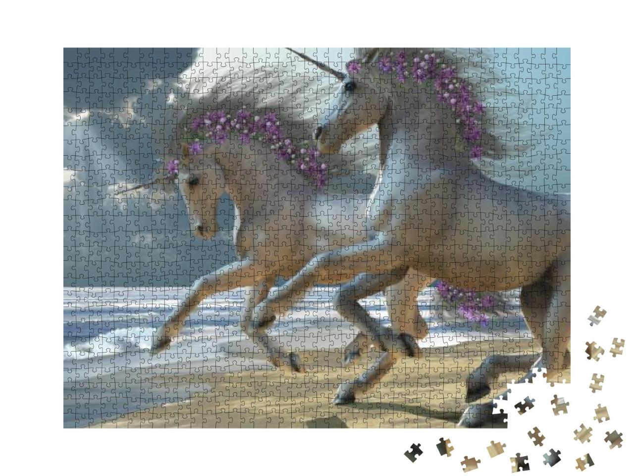 Playing Unicorns Part 2 - Two Beautiful White Unicorns Fr... Jigsaw Puzzle with 1000 pieces