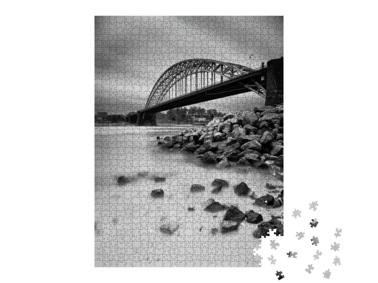 Bridge Over Dutch River Waal with Lots of Motion in the S... Jigsaw Puzzle with 1000 pieces