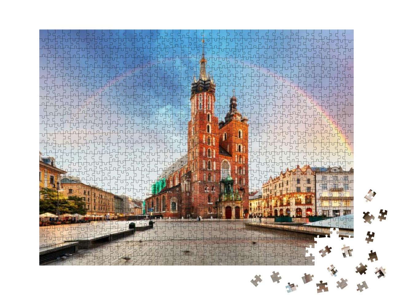 St. Mary's Basilica in Main Square of Krakow with Rainbow... Jigsaw Puzzle with 1000 pieces