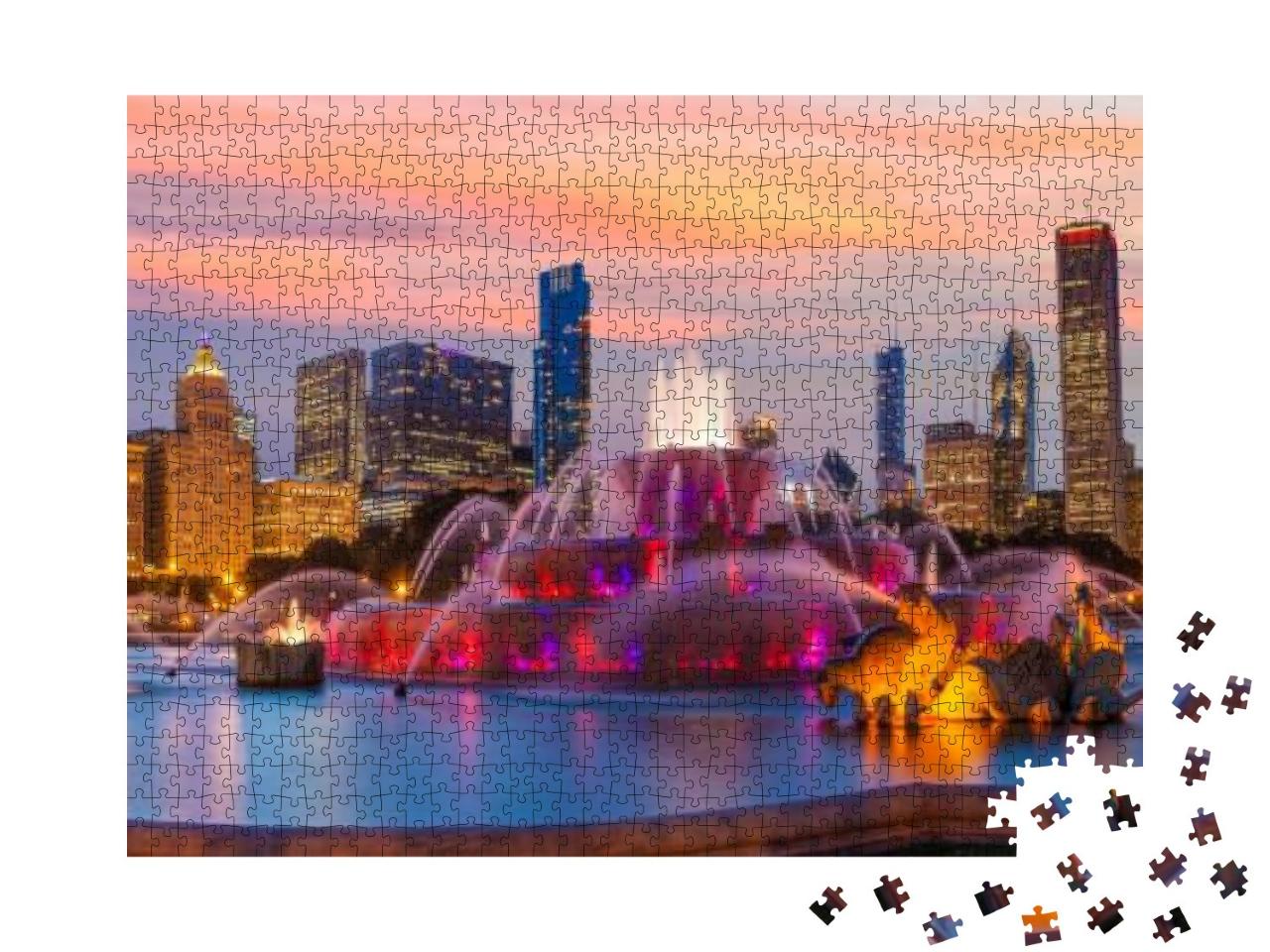Chicago Skyline Panorama with Skyscrapers & Buckingham Fo... Jigsaw Puzzle with 1000 pieces