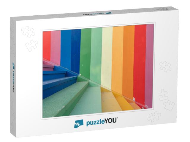 Colorful Stairs & Colorful Wall Background... Jigsaw Puzzle