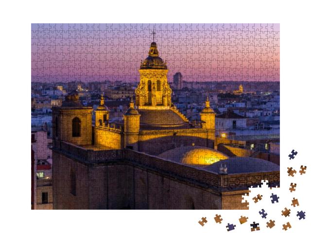 Golden Dome - a Dusk View of Illuminated Dome & Bell Towe... Jigsaw Puzzle with 1000 pieces