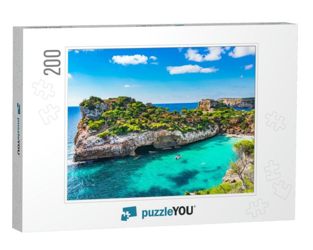 Spain Mediterranean Sea, Majorca Beach of Cala Moro Beaut... Jigsaw Puzzle with 200 pieces