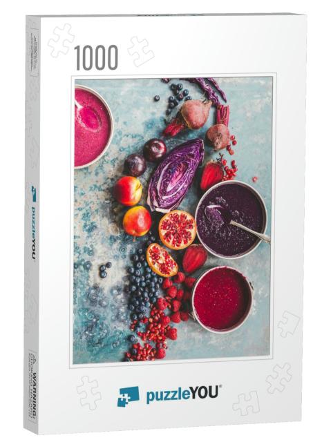 Purple Color Food Collage. Pomegranate Grapefruit Raspber... Jigsaw Puzzle with 1000 pieces