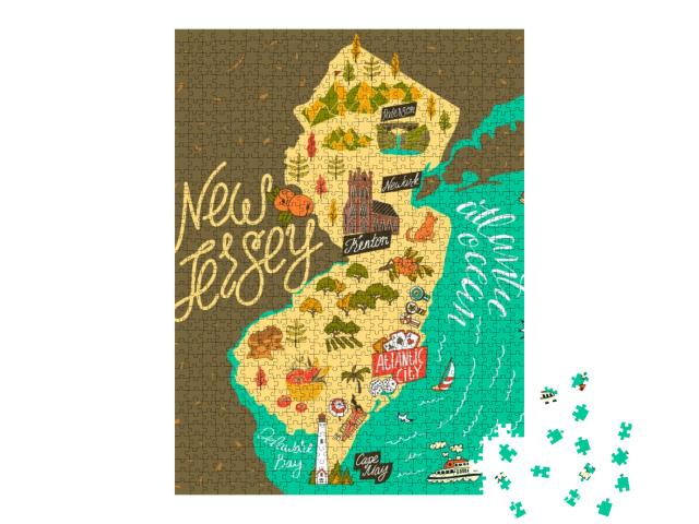 Illustrated Map of New Jersey, Usa. Travel & Attractions... Jigsaw Puzzle with 1000 pieces