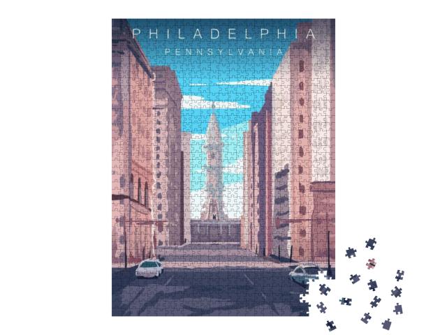 Philadelphia Skyline Poster. United States Pennsylvania... Jigsaw Puzzle with 1000 pieces