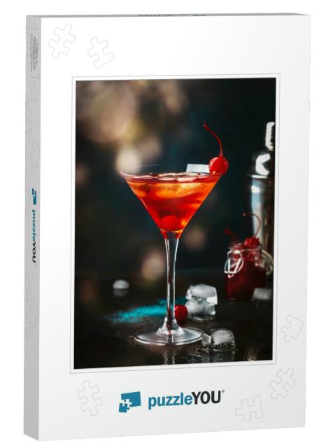 Manhattan Alcoholic Cocktail with Bourbon, Red Vermouth... Jigsaw Puzzle