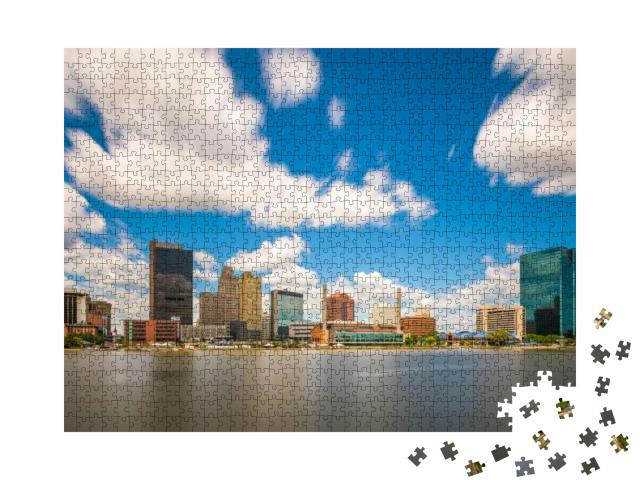 Toledo, Ohio, USA Downtown Skyline on the Maumee River... Jigsaw Puzzle with 1000 pieces
