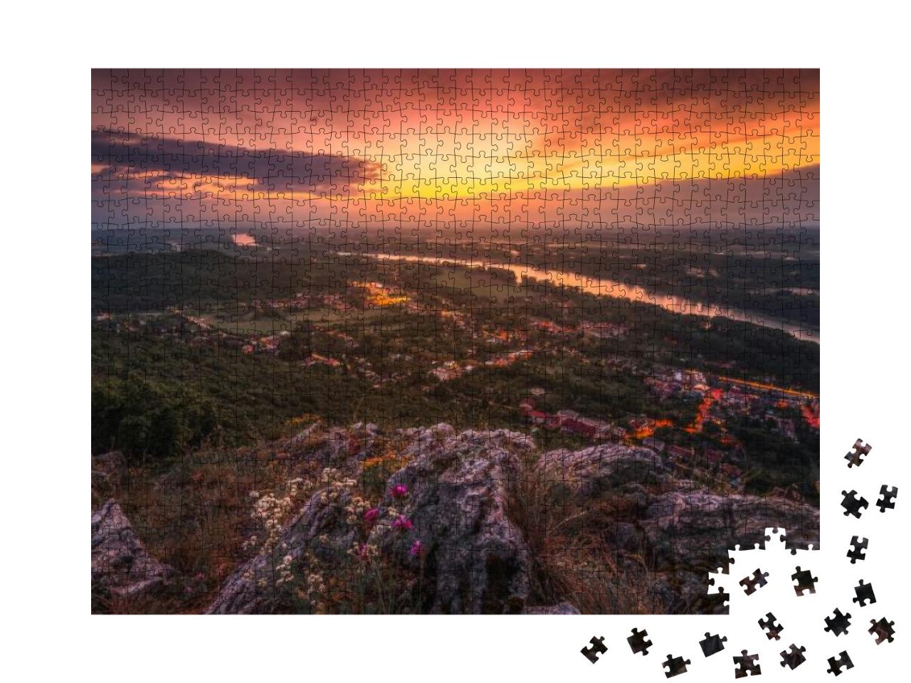 View of Small City of Hainburg an Der Donau with Danube R... Jigsaw Puzzle with 1000 pieces