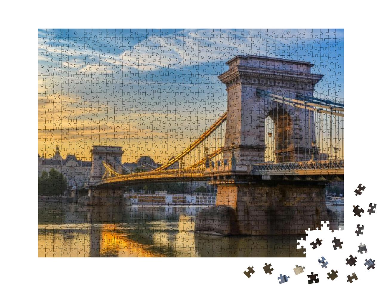 Budapest Hungary, Sunrise City Skyline At Chain Bridge... Jigsaw Puzzle with 1000 pieces