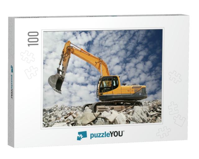 Excavator Digs the Ground for the Foundation & Constructi... Jigsaw Puzzle with 100 pieces